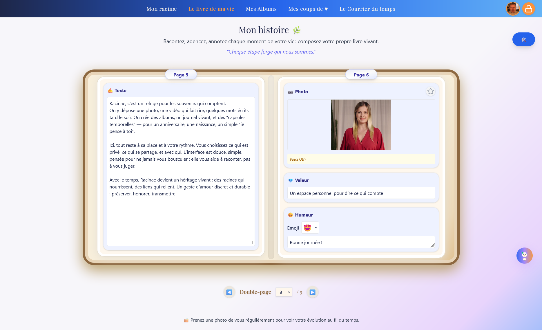 Capture du journal de vie Racinae